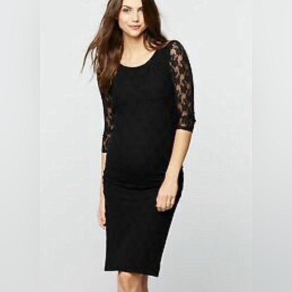 H&M Mama Black Lace Stretchy Maternity Dress Women's Size S *EUC